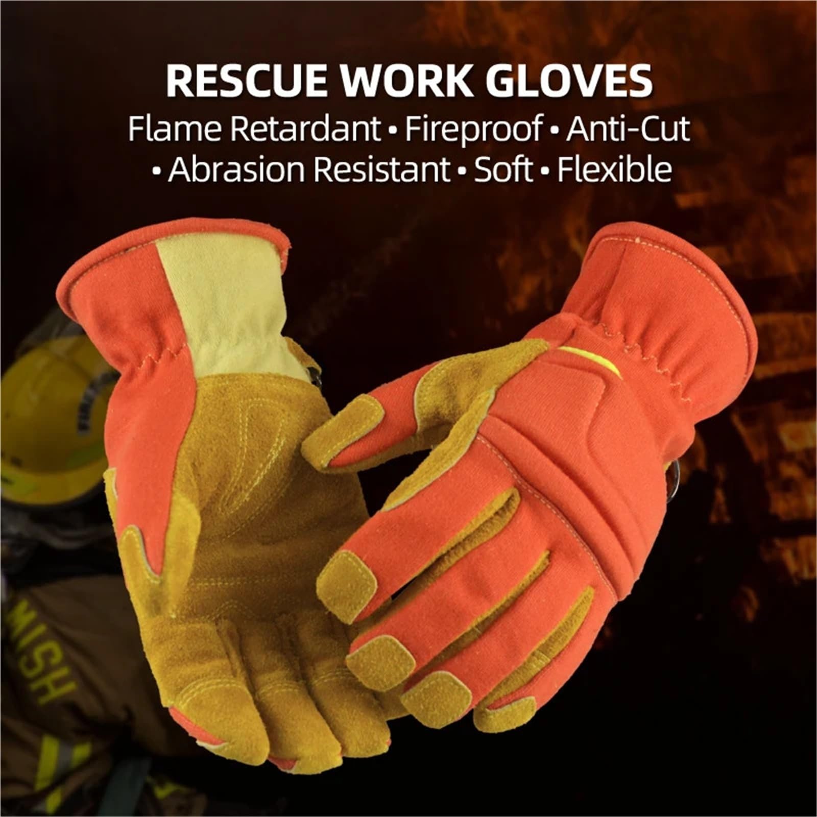 Genérico 1 par/2 unidades de guantes de trabajo de piel de vacuno y tejido de aramida: ignífugos, anticorte, resistentes al fuego y aislantes térmicos for rescate de emergencia.(L)