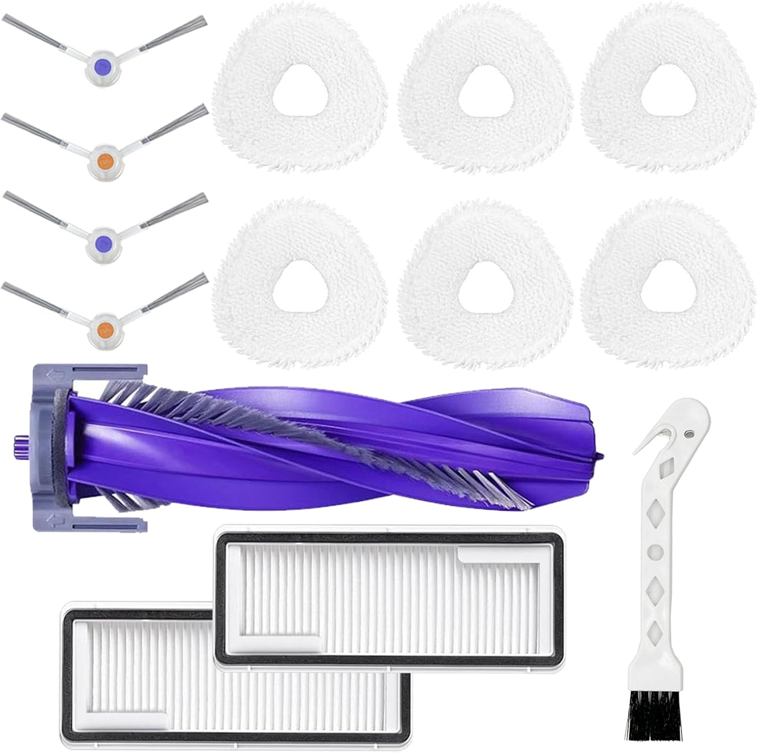 14 pack Accessories Kit Replacement For NARWAL Freo X Ultra Robot Vacuum, 1 Pack Main Brush, 2 Pack Filters, 6 Pack Mop, 4 Side Brushes, 1 Pack Cleaning Brush