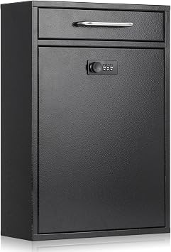 xydled Wall Mount Mailboxes with Combination Lock, Wall Mail Box for Outside, Locking Mailbox with Lock, Hanging Secured Postbox, Security Key Drop Box, 17.6H x 12.2L x 5.7W Inches, Black, XL Large