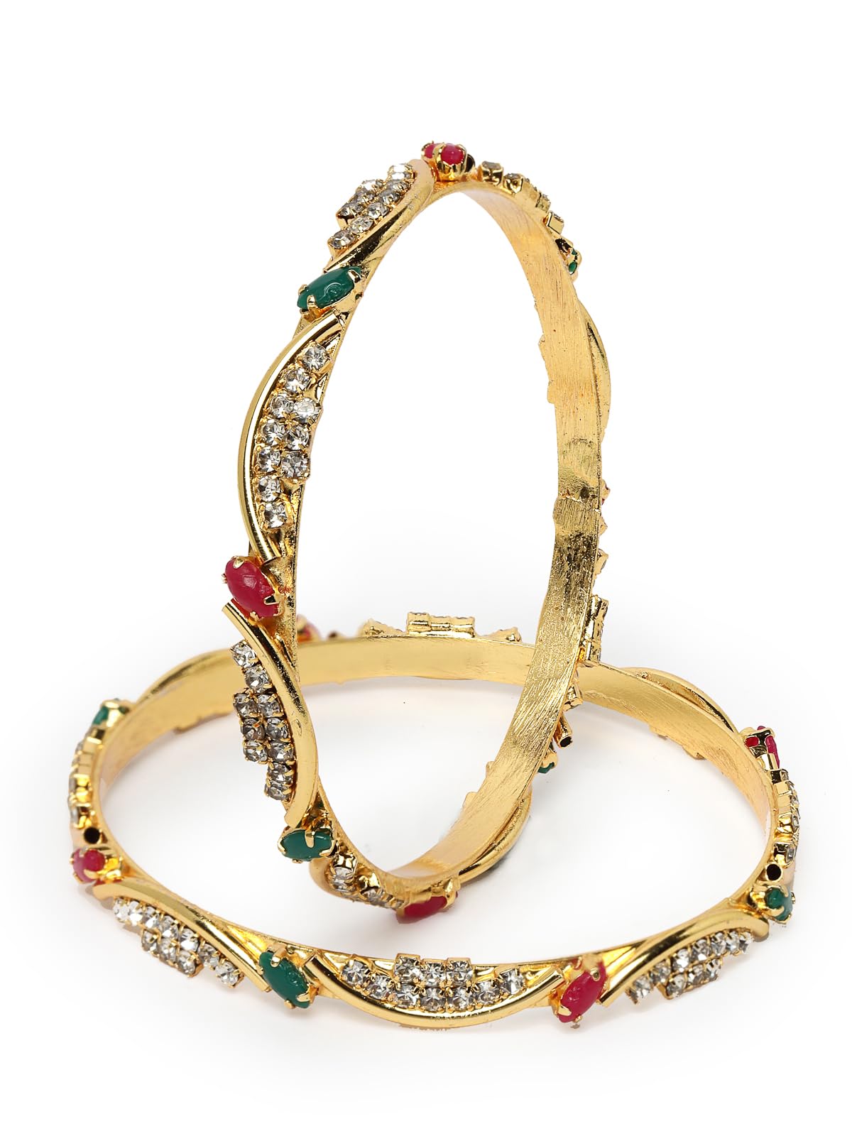 Sukkhi Creative Gold Plated Red And Green Color White AD Stones Studded Thin Set of 2 Bracelet Bangle Set Jewellery for Women & Girls|Birthday Anniversary Gift for Women|B105913 (B0CPPDLRCP) Amazon Price History, Amazon Price Tracker
