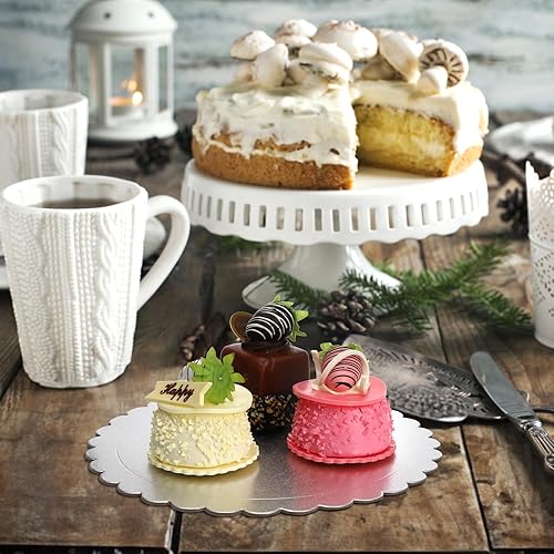 Miniatura 7 de Tebery Paquete de 15 tableros redondos para tartas de 10 pulgadas, círculos plateados de primera calidad, cartón festoneado, base circular para