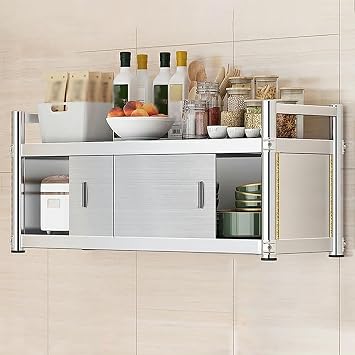 Wall-Mounted Stainless Steel Storage Cabinets,Large Capacity Wall Rack with Sliding Doors,or Office Adjustable & Space-Saving Design,Garage Tool Cabinet60 * 35cm