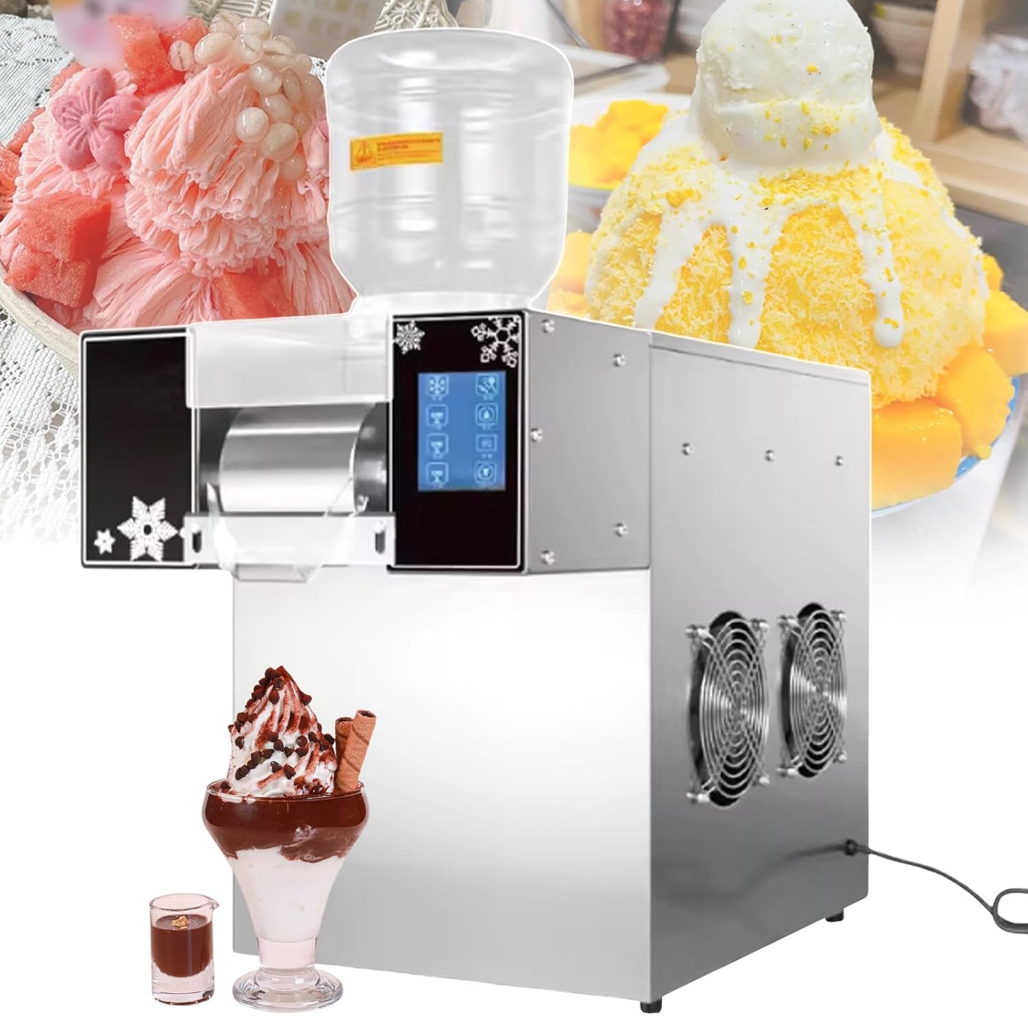 Electric Snow Ice Maker, Touch Control Shaved Ice Machine for Smoothie Bowls, Coffee & Desserts, 2.5 L Ingredient Container, Fine/Medium/Coarse Ice