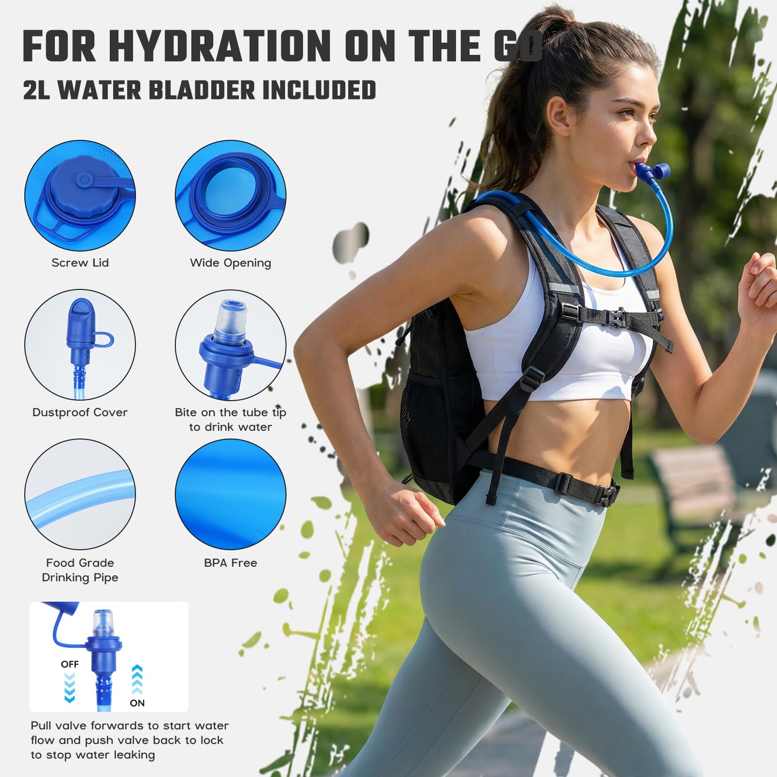 Hydration Backpack with 2L Water Bladder, Lightweight Water Backpack Breathable Hydration Pack for Women Men Cycling Running Camping Climbing — view 6