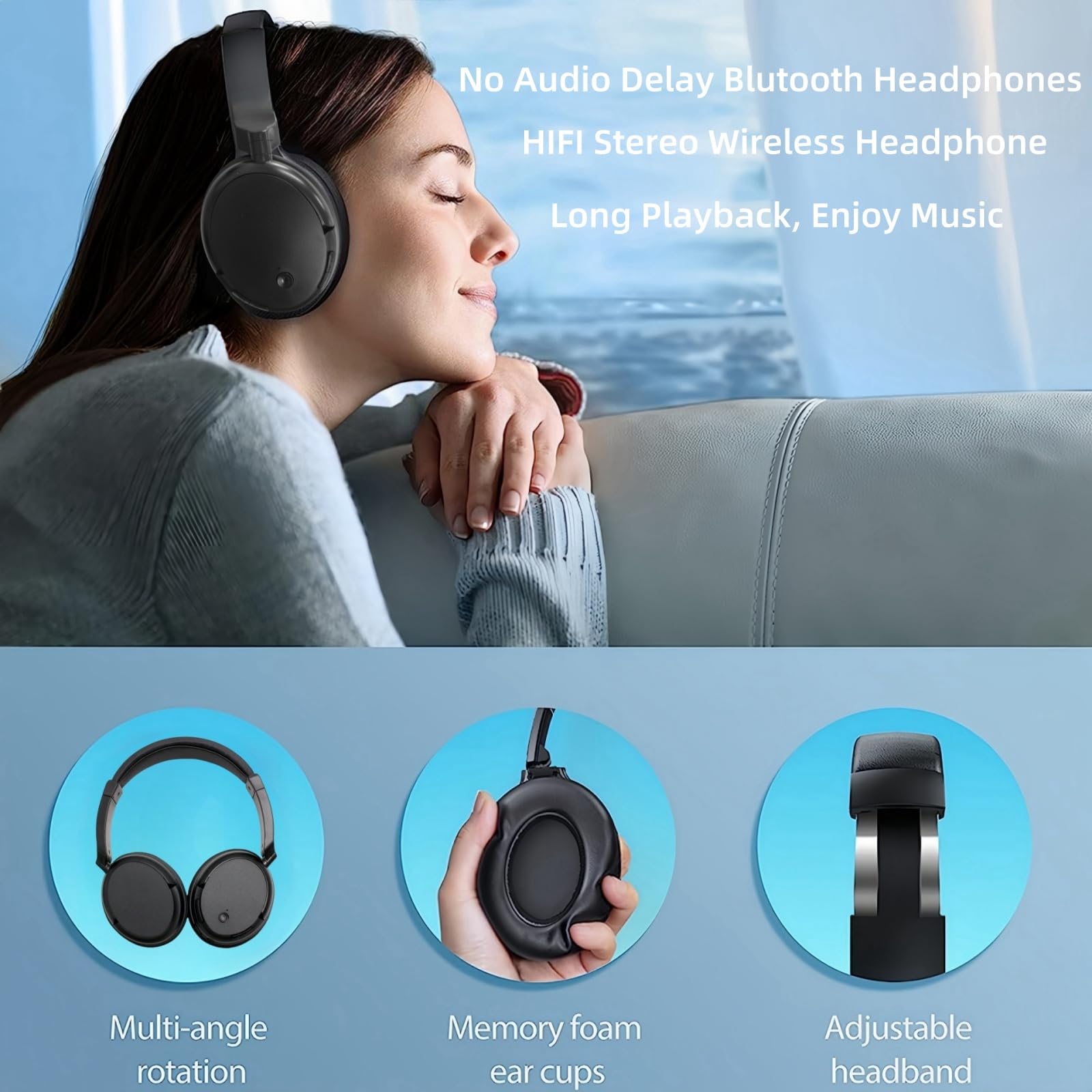 PROW Cuffie TV Senza Fili con Trasmettitore USB, Cuffie TV Senza Fili per Anziani, CuffIe Bluetooth Over-Ear per, Nessun Ritardo Audio, Durata Della Batteria di 30 Ore, Leggere e Comode