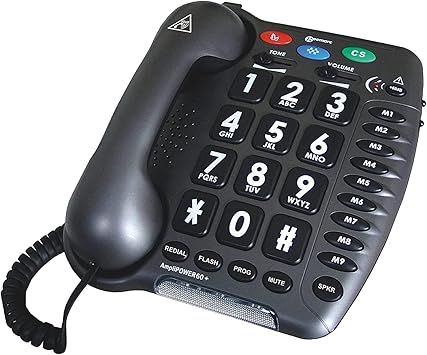 Geemarc Ultra Amplified Corded Telephone, Loudest Telephone Available, Black