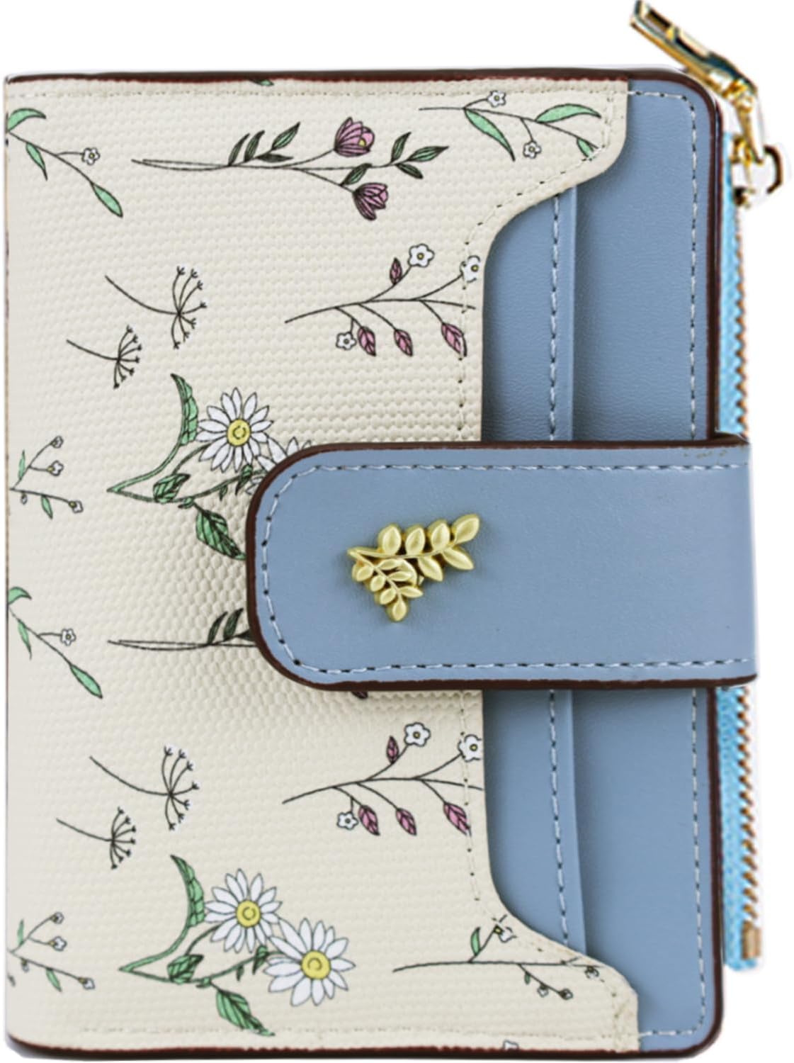 Cute Blue Flower Wallet for Women and Girls Small Kawaii Coin Purse with ID Window, Compact Cash Wallet for Ladies, Girls, and Teens, Lightweight and Stylish Design