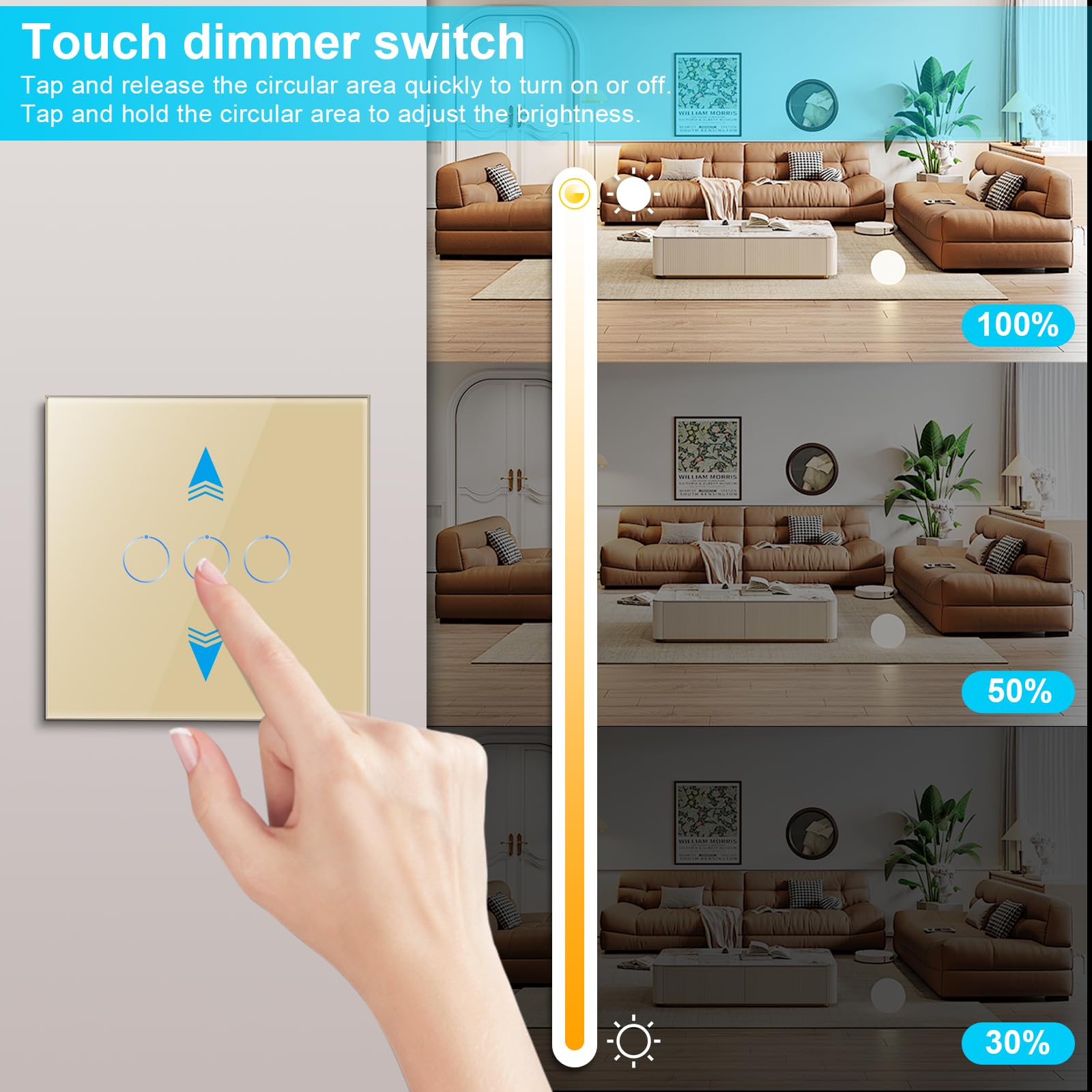 CNBINGO Smart Dimmer Switch for Dimmable LED Light, Voice Control by Alexa, Remote Control by Smart Life App, WiFi Touch Light Switch with Glass Wall Plate, Backlight, Neutral Wire Required - Image 4