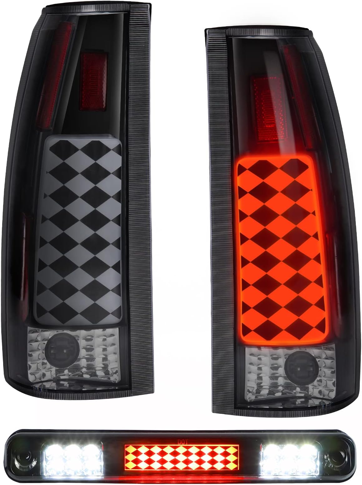 Set of 3, Led Tail Lights Pair+3rd Brake Lamp Fit For Chevy GMC 1988-1999 C/K 1500, 1988-2000 C/K 2500/3500, 1992-1994 Chevy Blazer, 1994-1998 Chevy Silverado, Only Fit Factory Incandescent Model