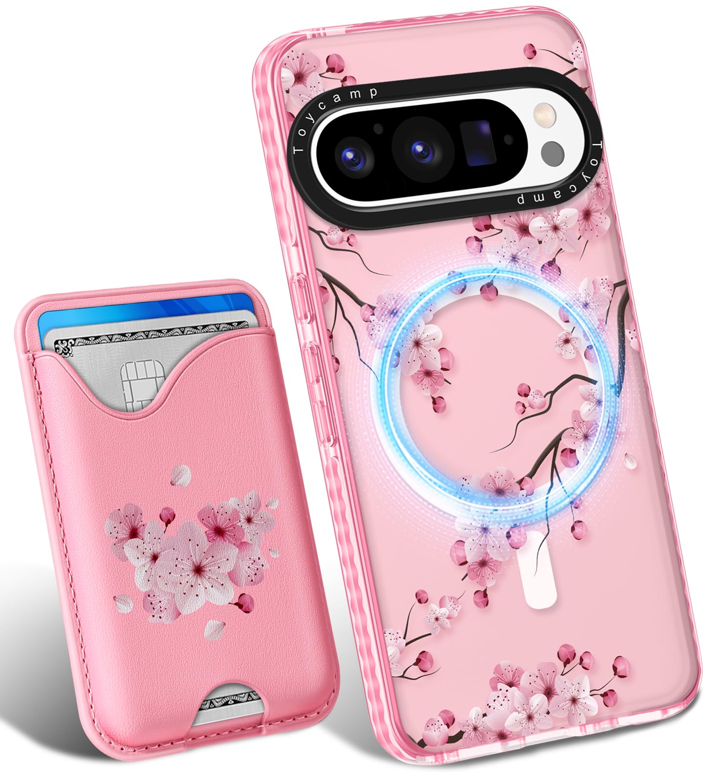 Toycamp for Pixel 9 Pro XL Case - Compatible with Magsafe Credit Card Holder Wallet Magnetic Cute Women Teen Girls Kawaii Girly Unique Flower Design