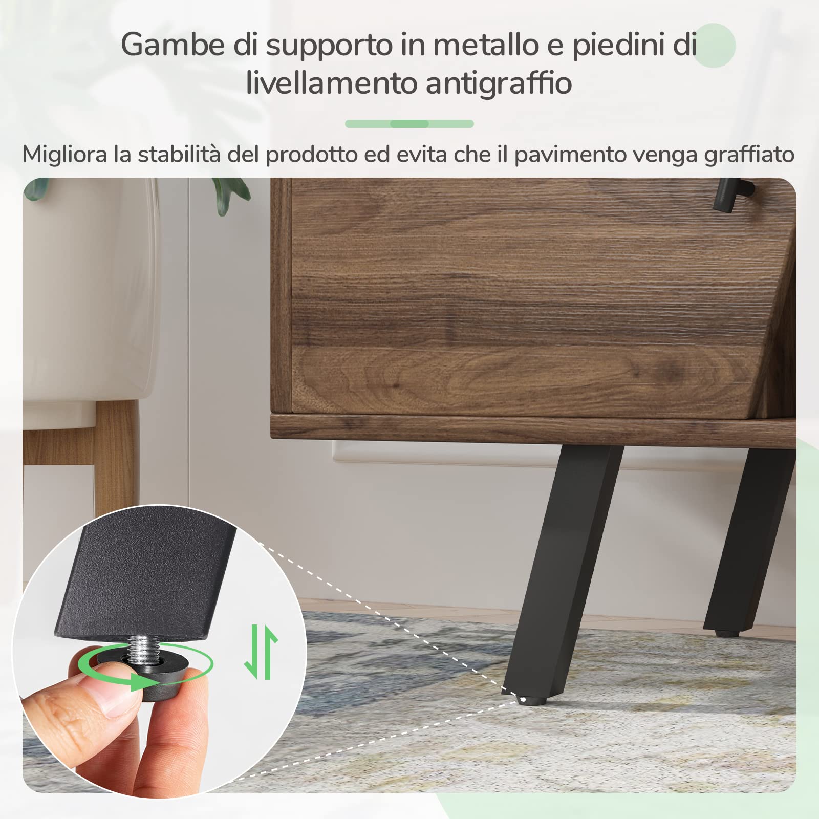 Novilla Mobile TV Mobiletto Basso per TV Fino 50", Montaggio facile, Ispirazione del design dalla torre, con 2 Armadietti, 6 Fori Passacavi e 2 Ripiani con Altezza regolabili, Noce