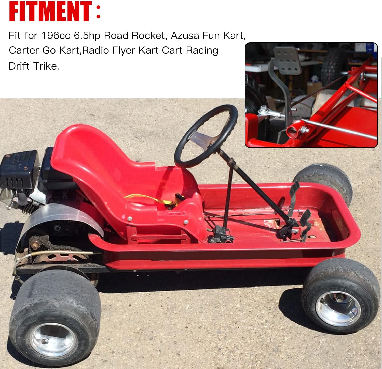 GREHUA Rear 4" Drum Brake Band Pin Throttle Pedals 71"Throttle Cable Return Springs for 212cc 196cc 6.5hp Rotary 484 Azusa 2251-B Manco Bandit Critter 1492 4316 Yerf-Dog Go Kart Yard Cart Dune Buggies