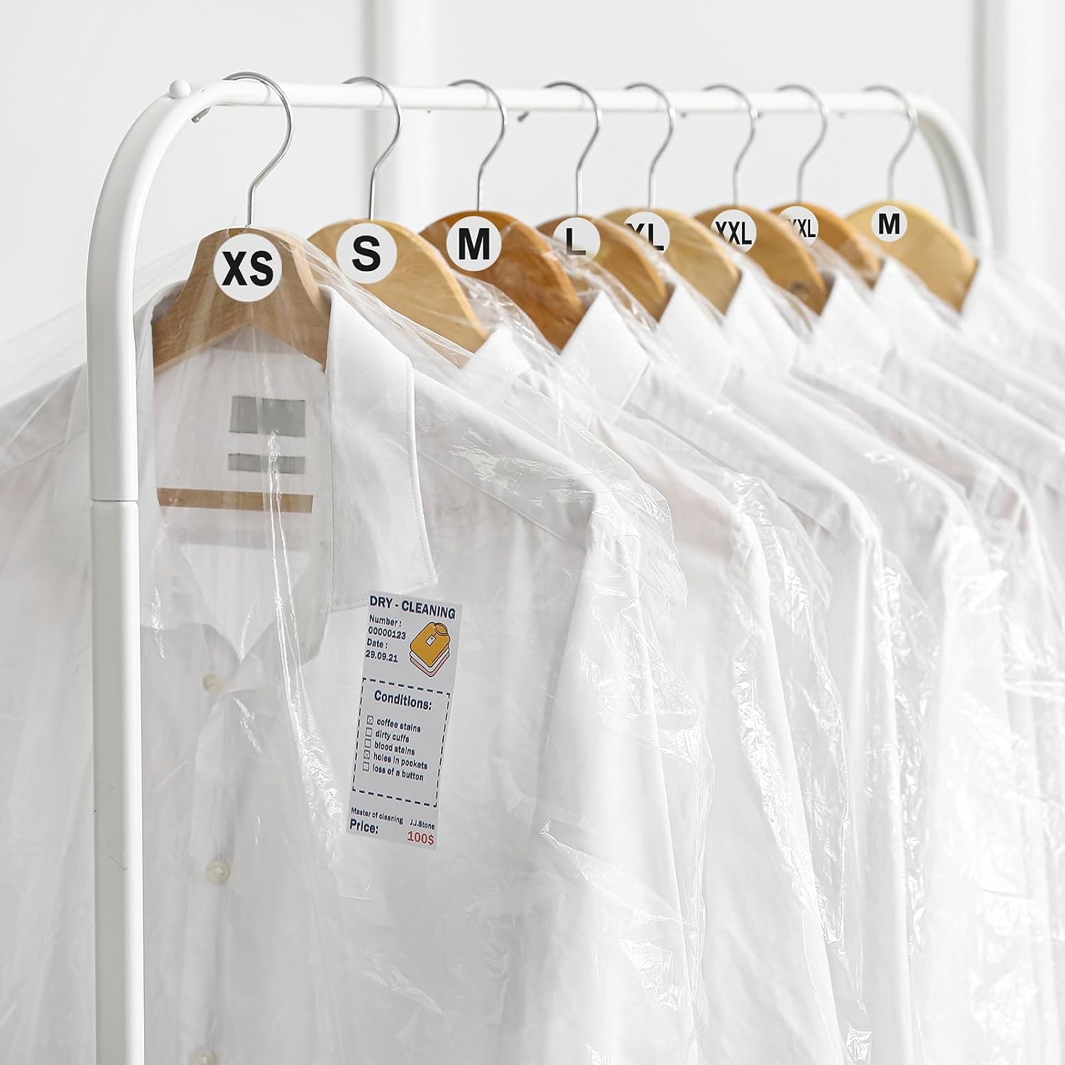 Kisston 8 Size 800 Pcs Clear Poly Bags with 7 Rolls 3500 Pcs Clothing Size Stickers Labels Self Seal Clear Plastic Bags for Packaging Clothes Retail Small Business
