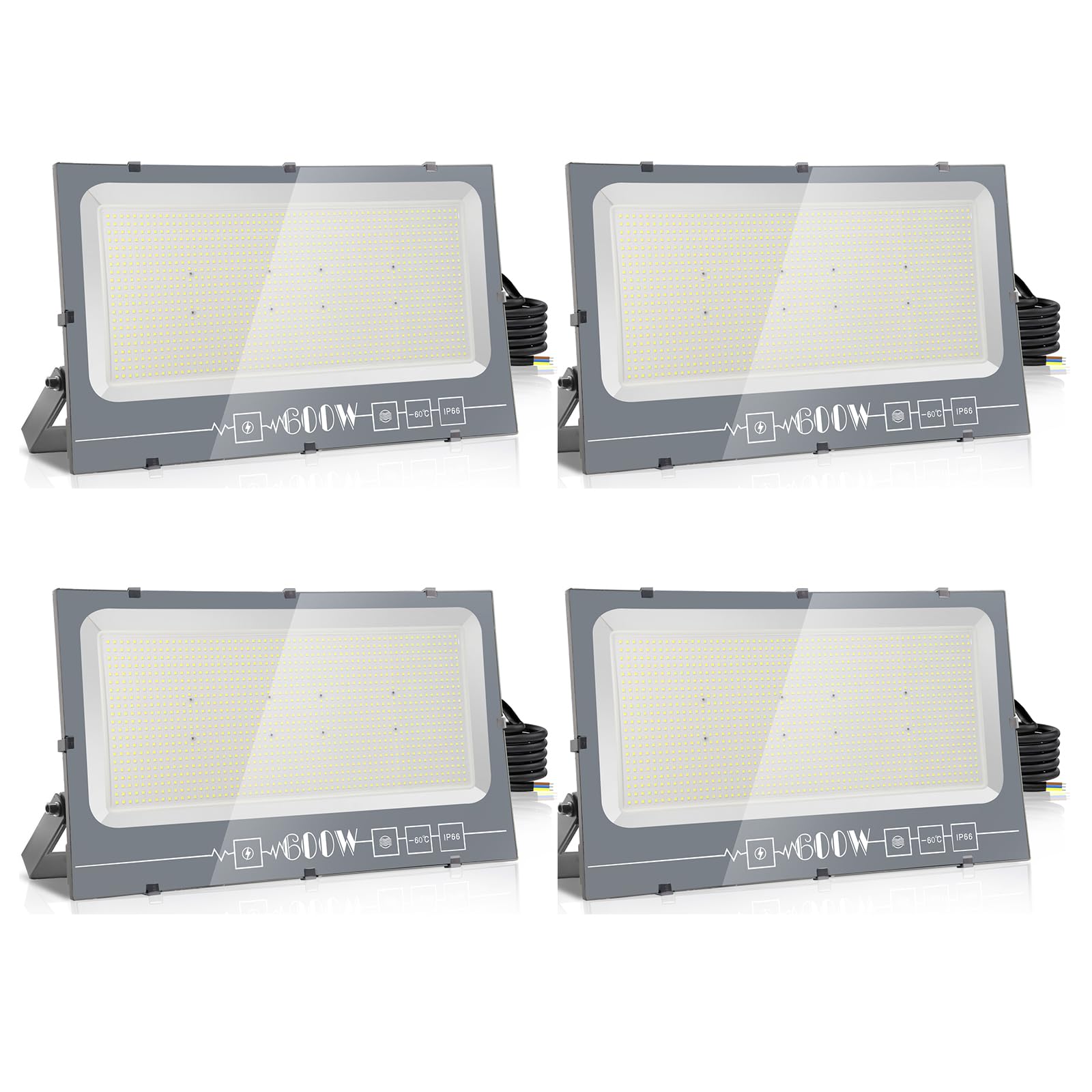 4 Pezzi 600W Faretto LED da Esterno 60000LM Super Luminosa Bianco Freddo 6000K Fari LED Lampada, Impermeabile IP65 Proiettore Faro, Luce di Sicurezza per Garage Giardino Corridoio Piazza Cortile