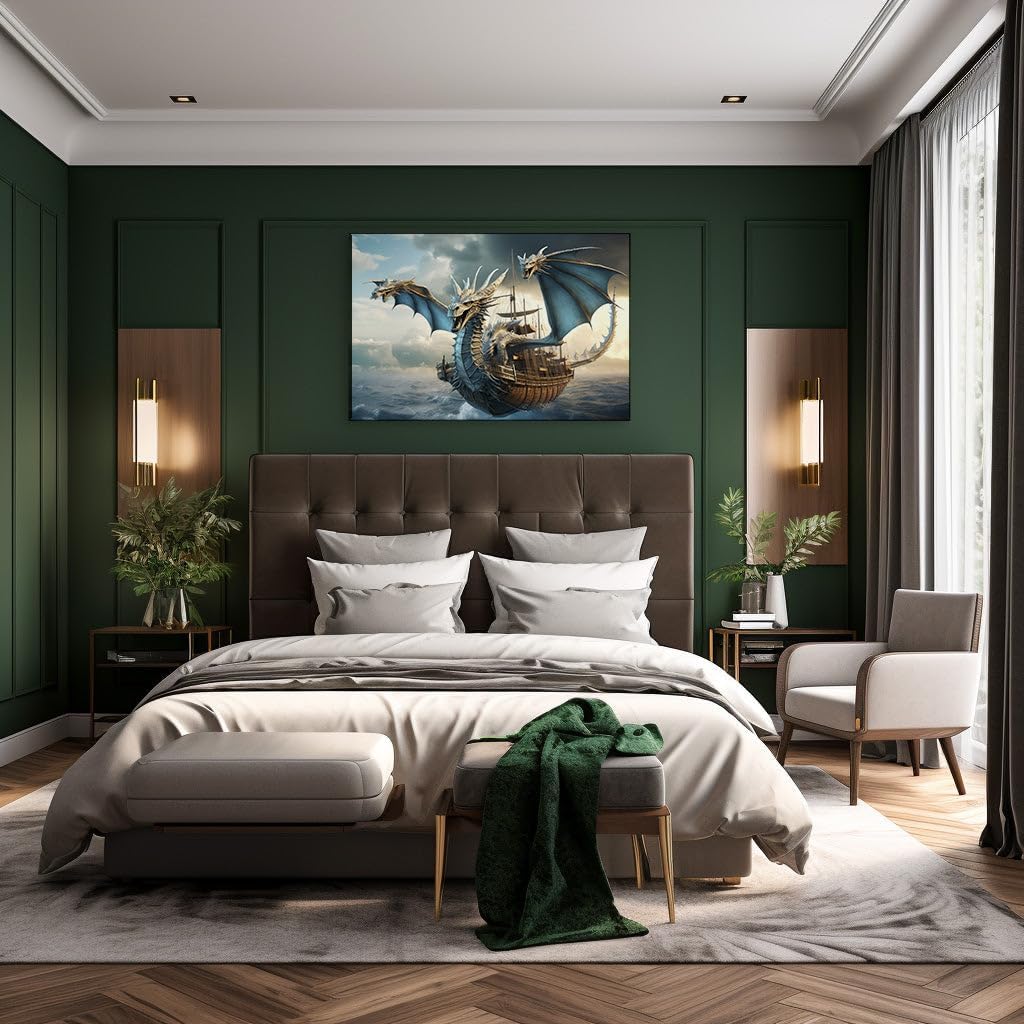 Canvas for Living room. Flight of the Azure Behemoth � A Skyward Fantasy Unfolds, 27 x 18 inch Canvas Wall Art - Ready to Hang