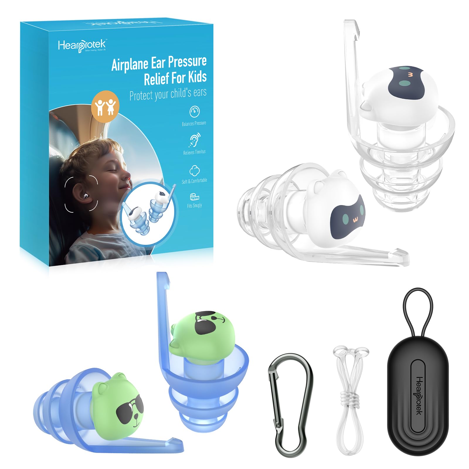 Kids Ear Plugs for Ear Pressure Relief, 2 Pairs Noise Reduction Soft Reusable Ear Plugs for Children, Airplane Travel Essentials for Sleep, Study,