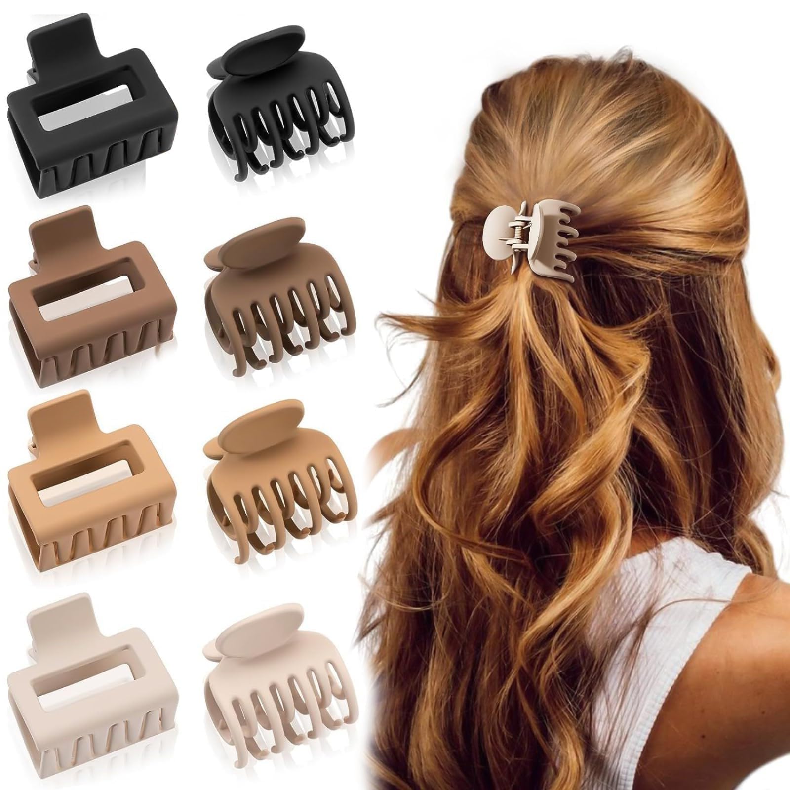 Aucuu Haarklammer Klein 8 Stück, Klauen Haarspangen, Mittelgroße Claw Clip, Small Hair Clip, Rutschfeste Haarspange, Haarspangen Damen für Dünnes Dickes Haar, Haarstyling-Zubehör für Frauen Mädchen