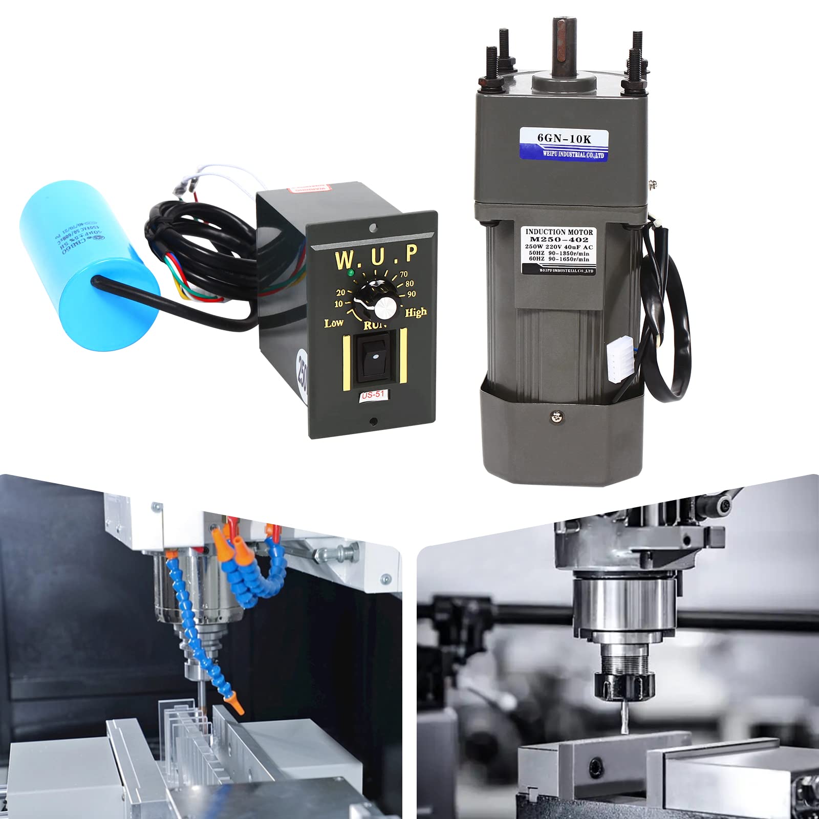 AC 220V Getriebemotor 250W Motor mit Getriebe 10K 1350/1650 RPM Getriebedrehzahlmotor