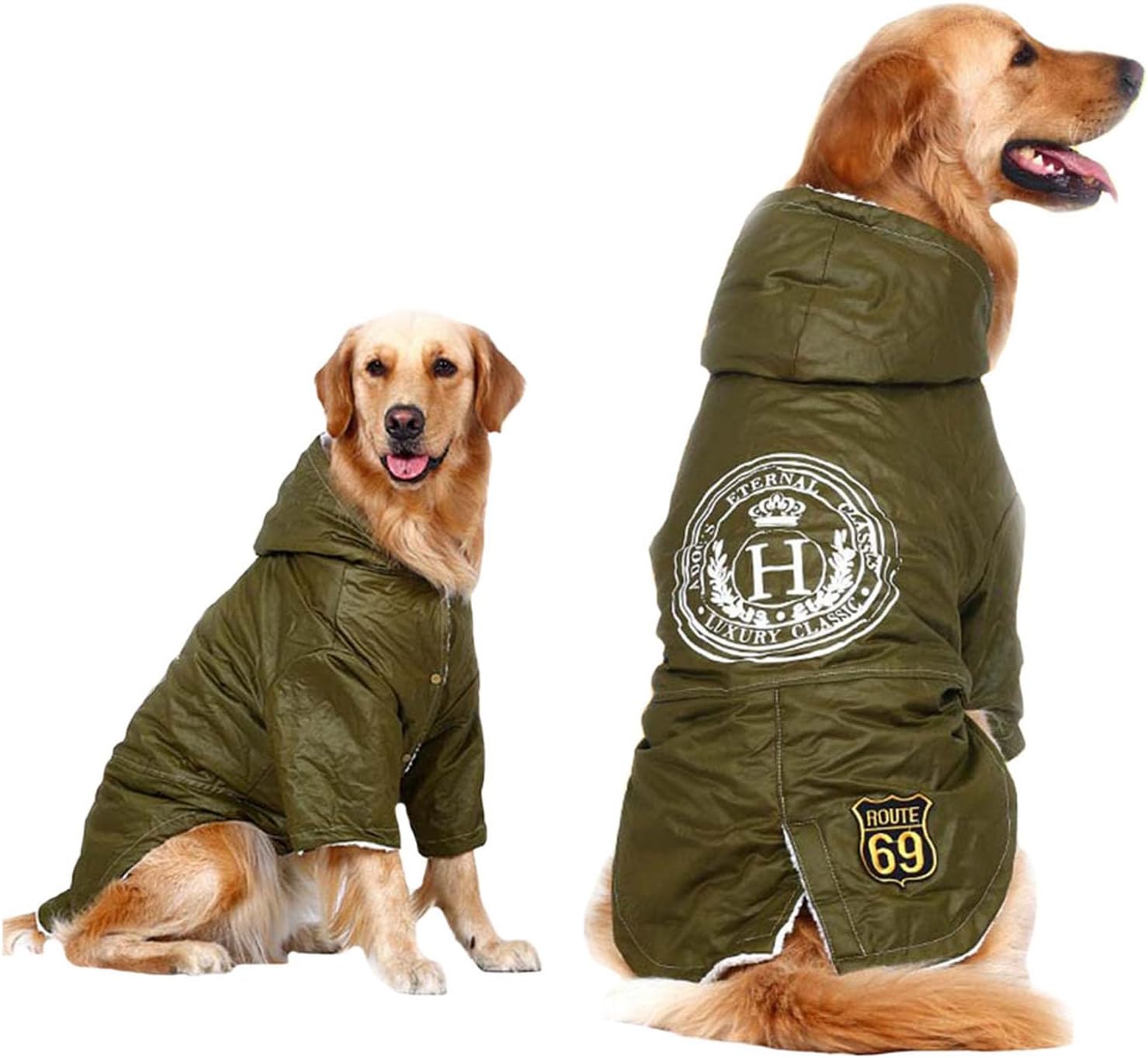FLAdorepet Winter Large Dog Snow Jacket Clothes Snowsuit,Cold Weather Windproof Dog Coat Vest for Labrador Bulldog (7XL, Green)