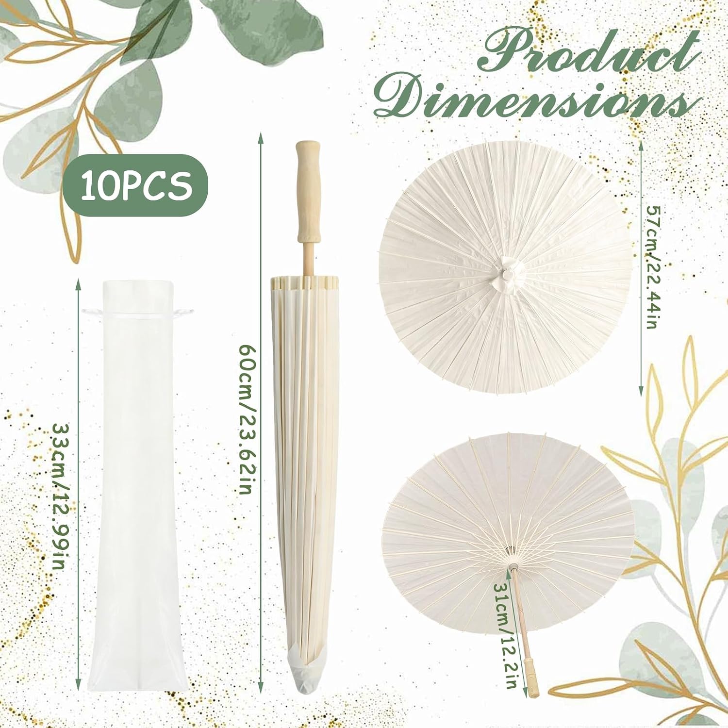 White Paper Umbrellas Parasols with Organza Bags,Chinese Japanese Parasol Asian Oiled Paper Umbrella DIY Photo Props,for Wedding Bridal Showers Garden Tea Party Decorations