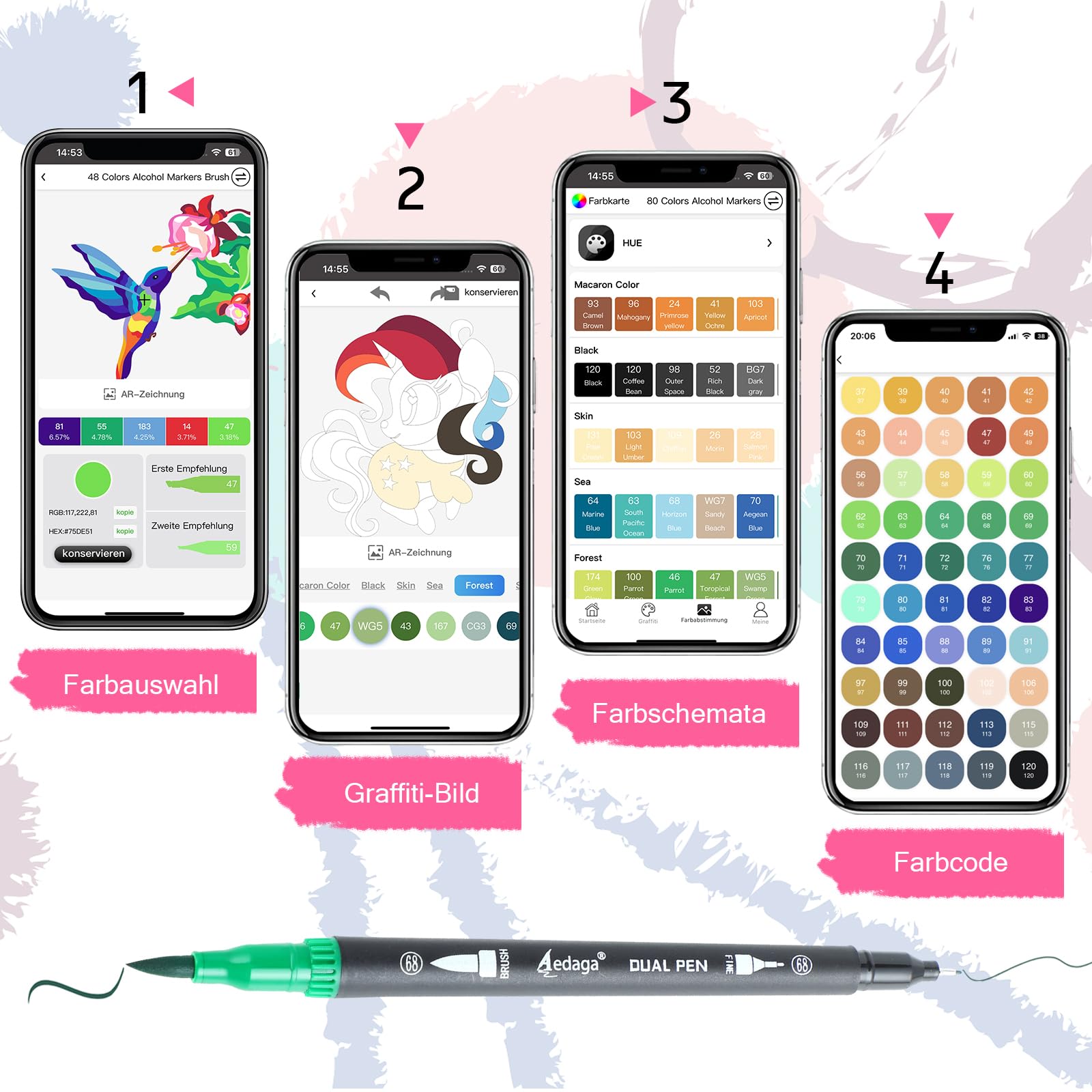 AEDAGA 120 Farben Nummerierte Filzstifte Set mit App, Dual Brush Pen Set