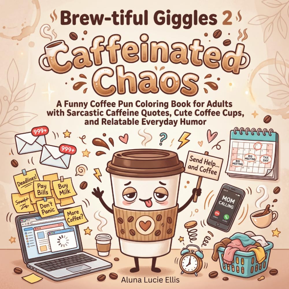 Brew-tiful Giggles 2: Caffeinated Chaos: A Funny Coffee Pun Coloring Book for Adults with Sarcastic Caffeine Quotes, Cute Coffee Cups, and Relatable Everyday Humor
