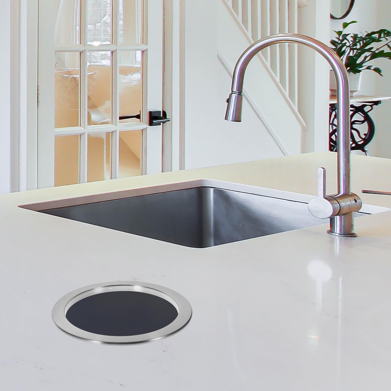 Veemoon Conducto de Basura Redondo Empotrado para Encimera de Cocina, Ojales Metálicos de Acero Inoxidable 430, Tapa Decorativa Aro Hueco para Cubo de Basura, Pasacables Resistente