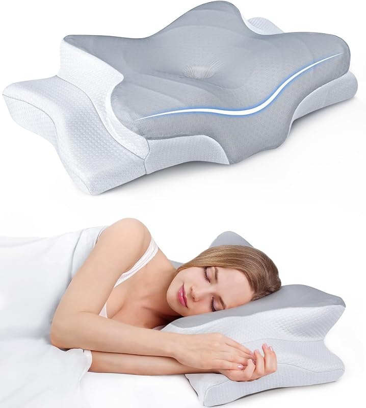 Almohada de enfriamiento para alivio del dolor para soporte de cuello, almohada cervical ajustable para dormir acogedor, almohadas de espuma viscoelástica de contorno ergonómico sin olor, almohada ortopédica para cama para dormir boca abajo