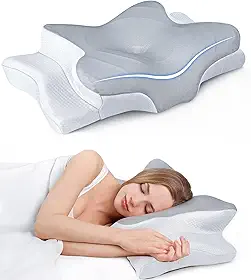 Travesseiro ortopédico cervical ajustável, para alívio da dor no pescoço, travesseiro ergonômico de espuma viscoelástica, inodoro, travesseiro para dormir de costas e de lado