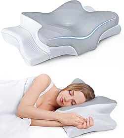Travesseiro ortopédico cervical ajustável, para alívio da dor no pescoço, travesseiro ergonômico de espuma viscoelástica, inodoro, travesseiro para dormir de costas e de lado