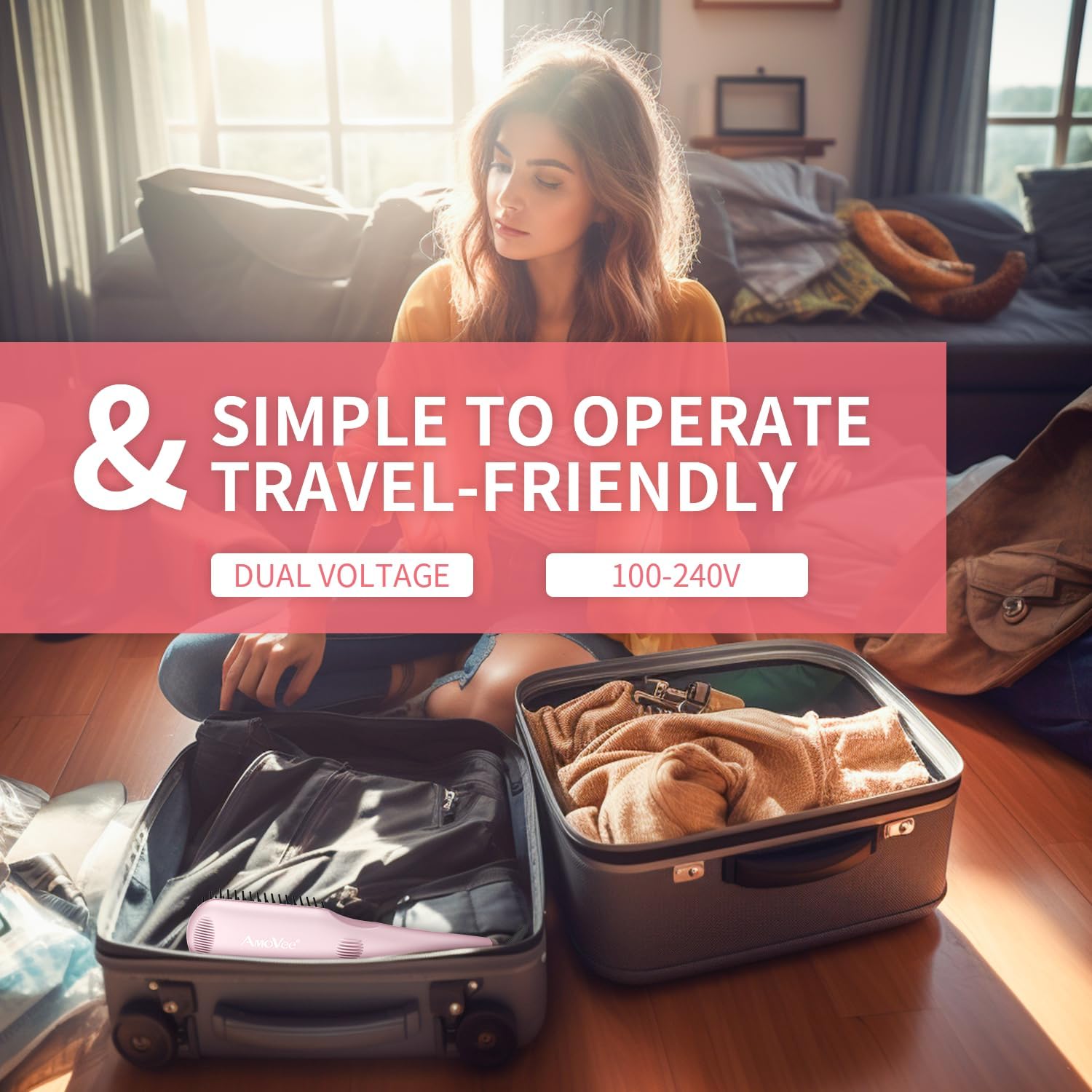 Hair Straightener Brush Straightening Brush Ceramic 2-in-1 Ionic Straightening Brush with Anti-Scald Feature,MCH 20s Fast Heating up, 170℉-450℉,LCD Display, Dual Voltage - Image 8