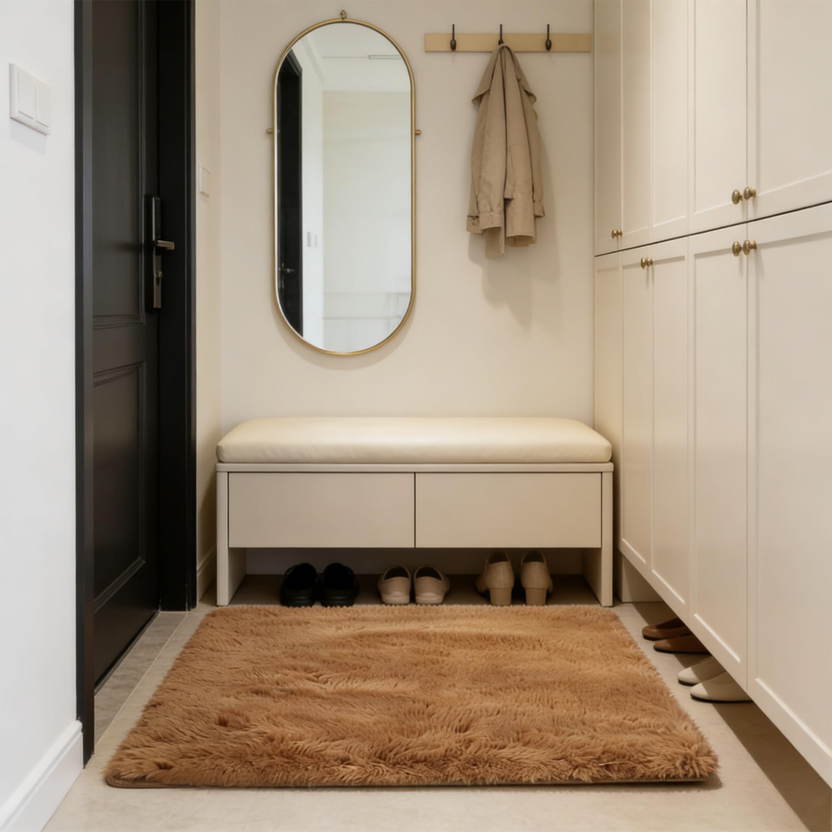 Tapis de salon facile à entretenir marron contre les sols froids et glissants