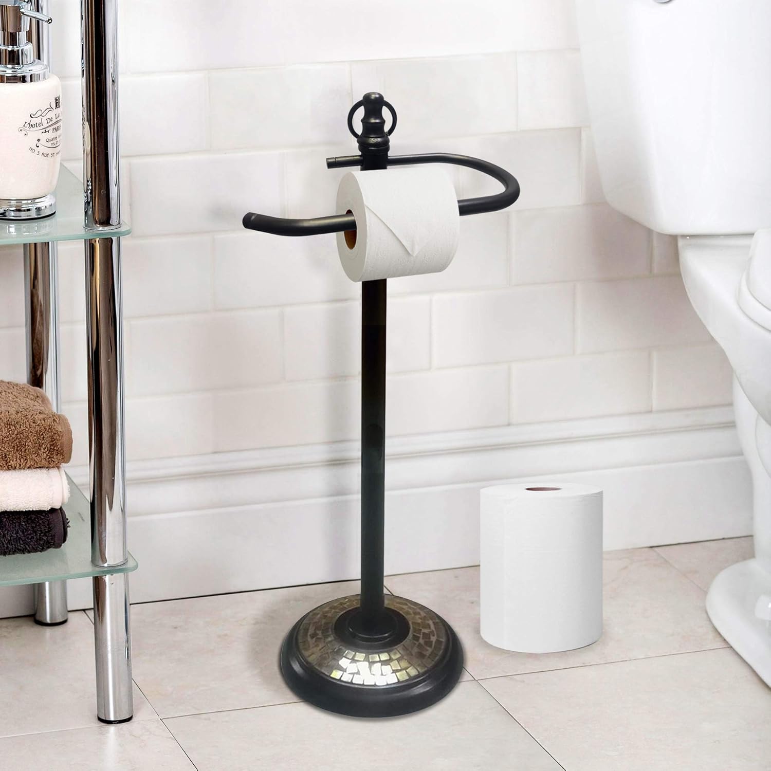 Nusteel Tissue Oil Rubbed Bronze and Mosaic Roll Stand, Amber, TGORB13AMH