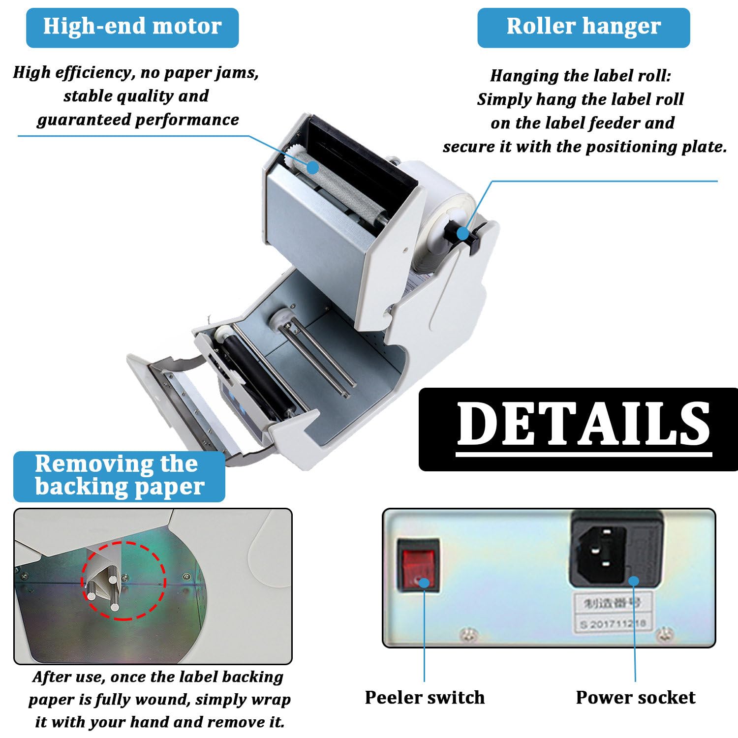 Dispenser Automatico di Etichette per Macchine separatrici di Adesivi con velocità Regolabile 0-10 Pollici/s Dispenser di Etichette di Uscita Etichette Piatte Non spiegazzate per Rotoli X-100