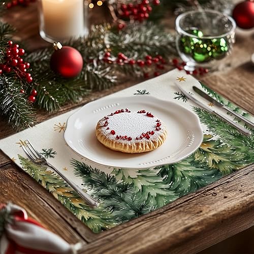 Miniatura 2 de GEEORY GP141-18 - Juego de 4 manteles individuales de Navidad de 12 x 18 pulgadas, árboles de Navidad, copos de nieve, invierno, temporada,