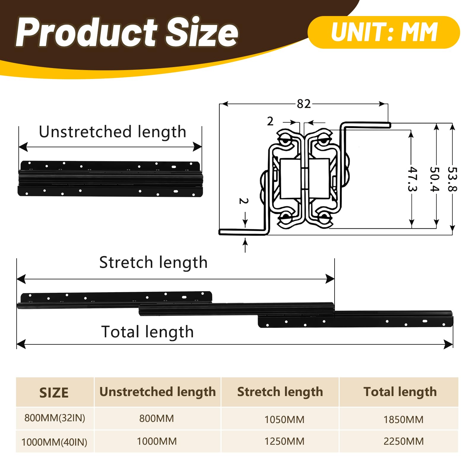 YJINGRUI Montaggio a pavimento per carichi pesanti, 800 mm - 1850 mm, guide per cassetti, cuscinetti a sfera in metallo, adatto per scale, armadi e armadi, portata 120 kg, 1 coppia