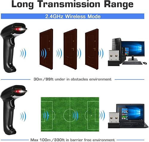 Miniatura 7 de WoneNice Escáner de código de barras inalámbrico, escáner de mano QR 2D para iOS Mac Windows, Plug and Play USB inalámbrico 1D lector de código de