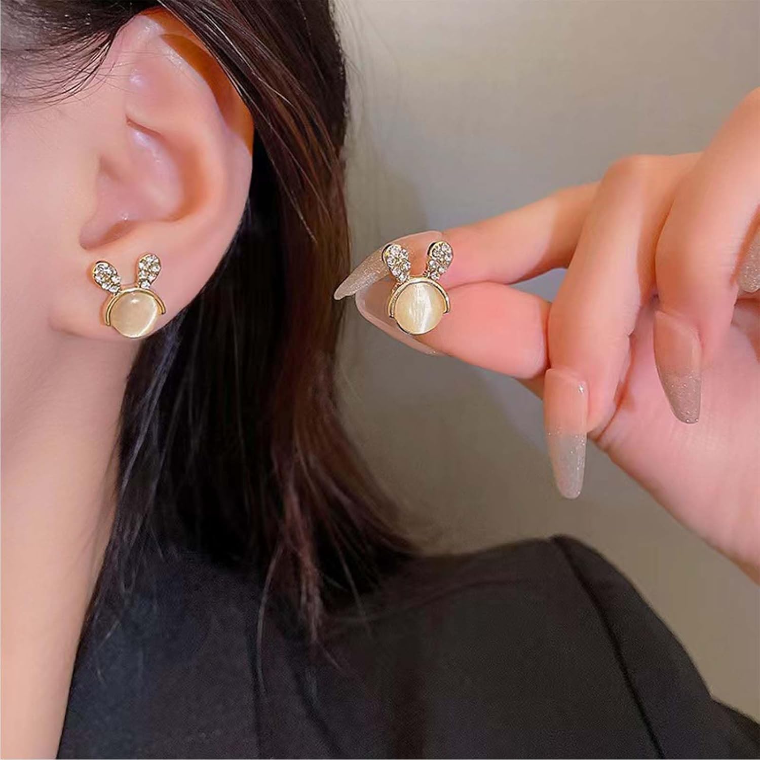 Vintage Opal Crystal Rabbit Earrings Gold Cz Bunny Earrings Rhinestone Rabbit Stud Earrings Ting Opal Studs Earrings Jewellery for Women - Image 2