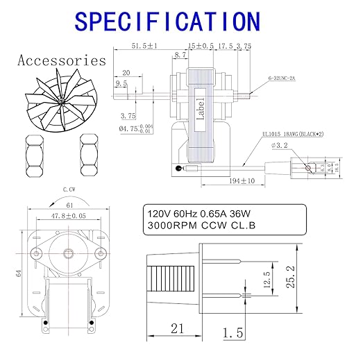 Miniatura 6 de BOJACK Kit de motores eléctricos de repuesto para ventilador de escape de baño, compatible con Nutone Broan Uppco 50CFM 120V