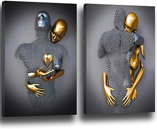 3D Liebhaber Skulptur Poster Metall Figur Statue Kunst Leinwand Gemälde Romantisch Abstrakt Poster und Drucke Modernes Wohnzimmer Heimdekoration - Ohne Rahmen (2pcs-30x40cm,Figur-1)