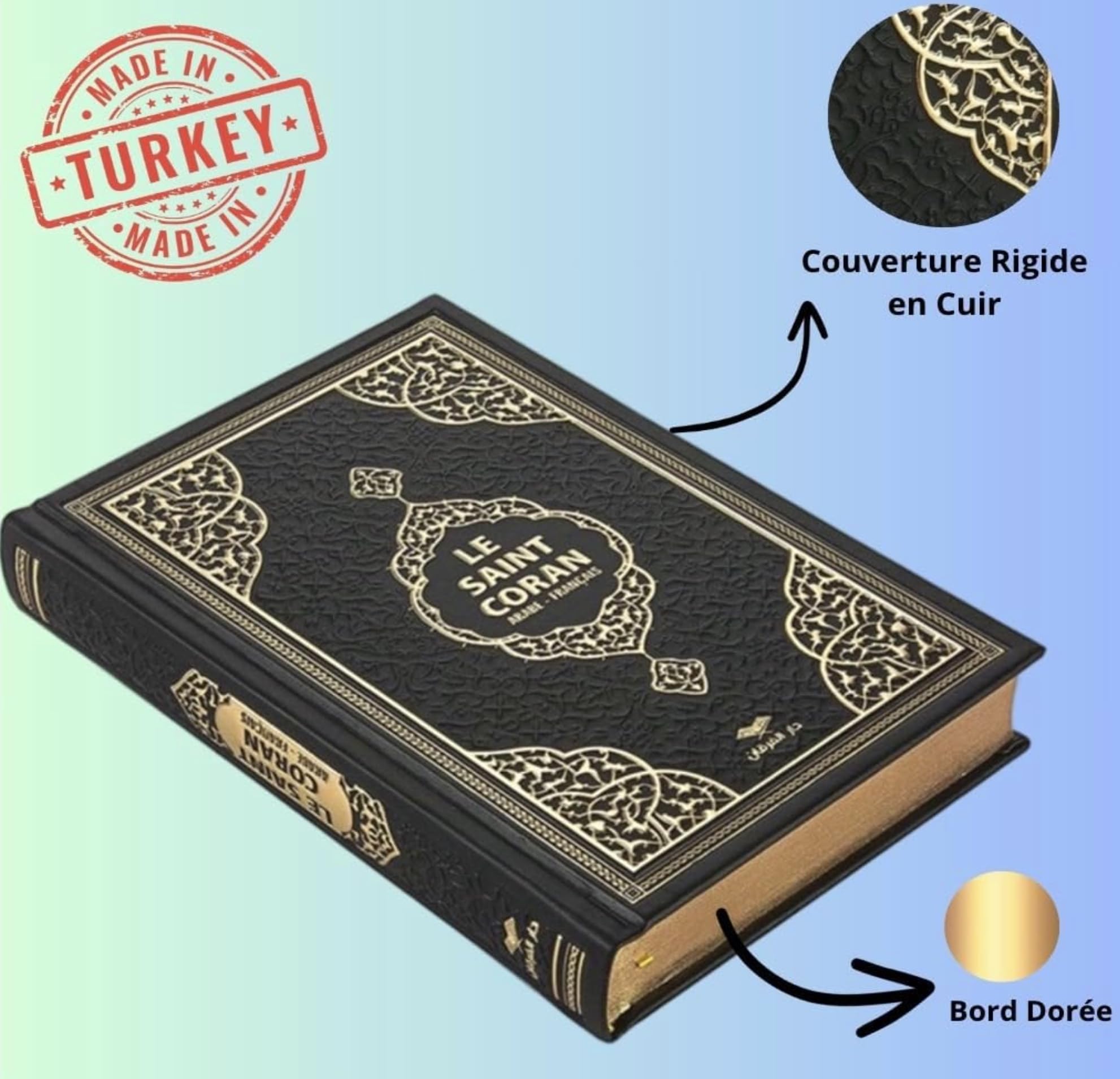 Coffret Cadeau Musulman-Saint Coran Tapis de prière, tesbih, Coran- Tapis prière muuslman- Islam-Ramadan,Aïd Hajj, Umrah, Mariage, Naissance, Mevlid Muslim (Noir (Arabe et français))