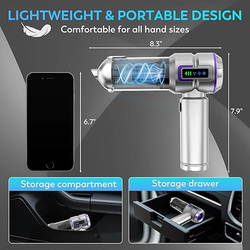 Miniatura 7 de Aspiradora para automóvil, 22000 PA, aspiradora portátil de mano de alta potencia y plumero de aire, mini aspiradora inalámbrica con pantalla LED,