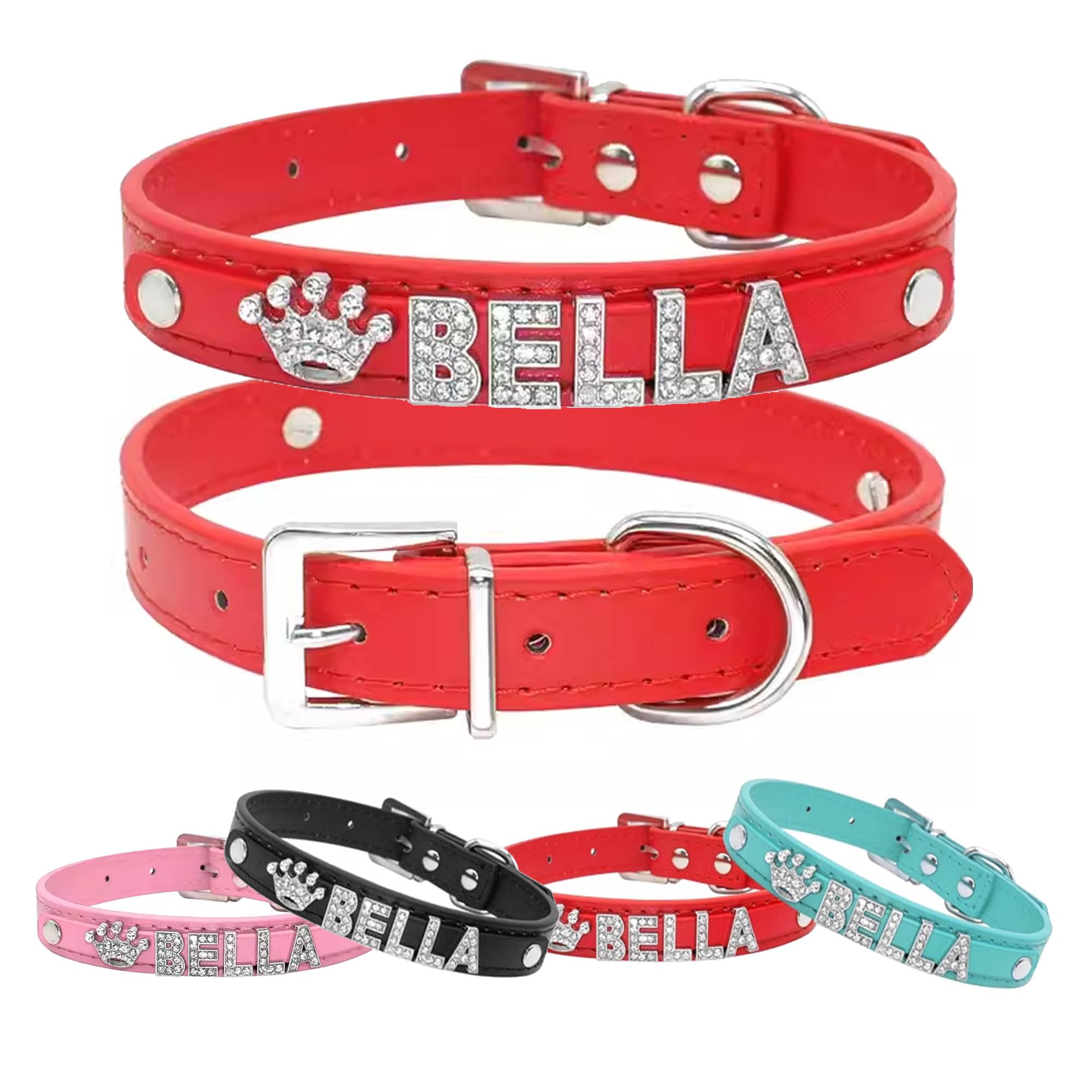 Personalised Dog Collar Small Dog Collars Puppy Collars with Name Adjustable Cat Collars Leather Dog Collar for Kitty Cat Puppy Small Medium Large Dogs(Red,S)