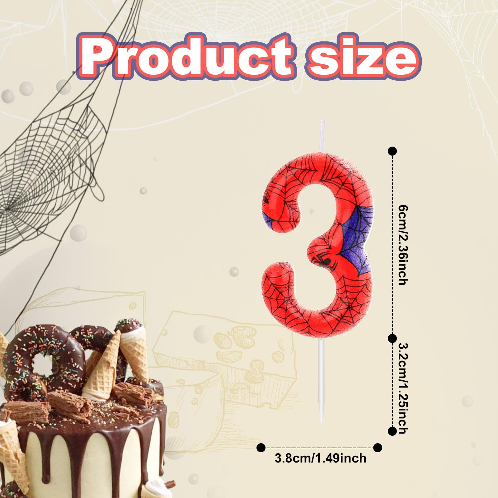 Spider Themed Birthday Decorations - Number & Web Candle Set for Boy's Birthday & Halloween (3)