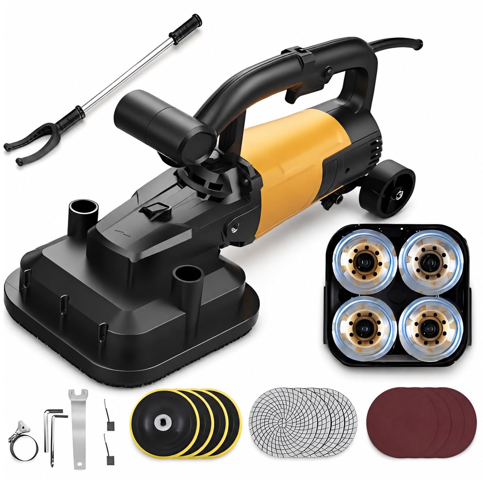 vnmudzeo 4-Head Concrete Floor Grinder Set,6-Speed Adjusted,3800W Heavy-Duty Stone Sanding Machine,for Residential Commercial Shop Retail Store Kit1