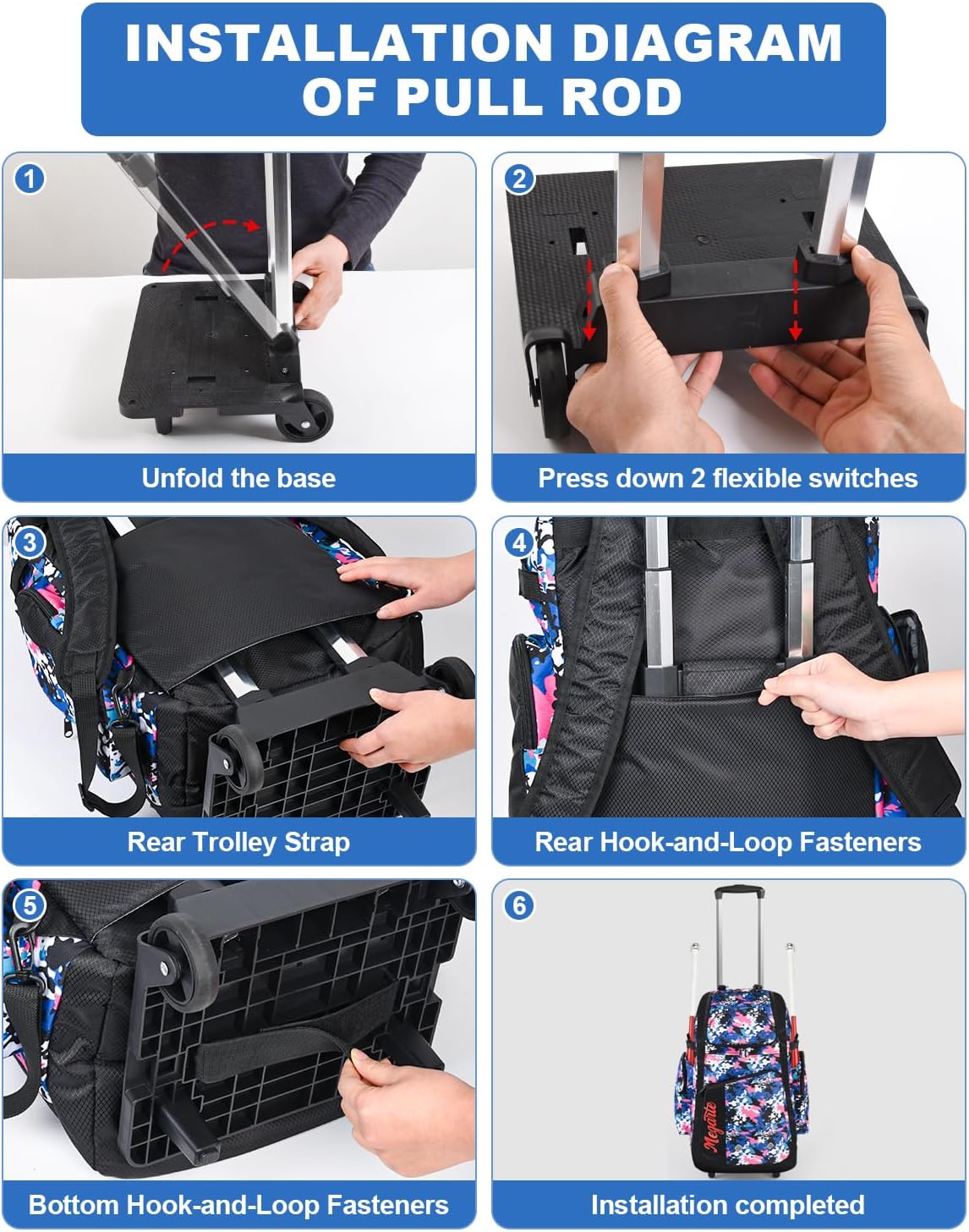 Rolling Baseball Bag With Wheels, 60L Baseball Backpack Softball Bag Holds 4 Bats With Helmet & Catcher Gear Storage and Independent Shoe Compartment, Wheeled Bat Equipment for Youth and Adults