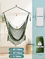 Vista 4 de Chihee - Silla de Hamaca Extra Grande, Sillas Colgantes Suavemente Tejidas con Cuerda de Algodón, Barra de Metal Plegable y Resistente, Asiento