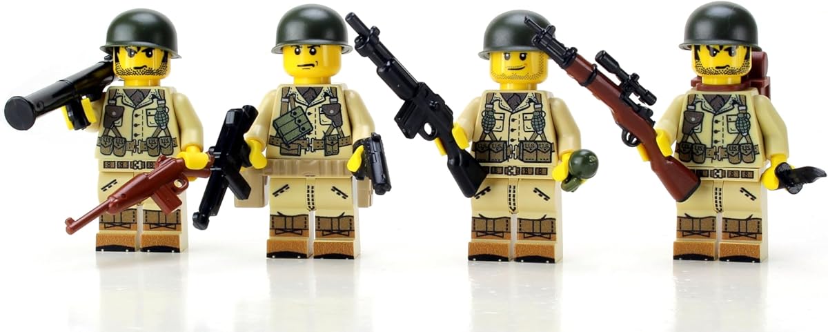 Battle Brick 1.6 Inches Tall Collectible US Army WW2 Tan Soldiers Complete Squad Collectible Minifigures | Genuine Military Minifig | Printed in the USA | Great Gift for Teen to Adult AFOL
