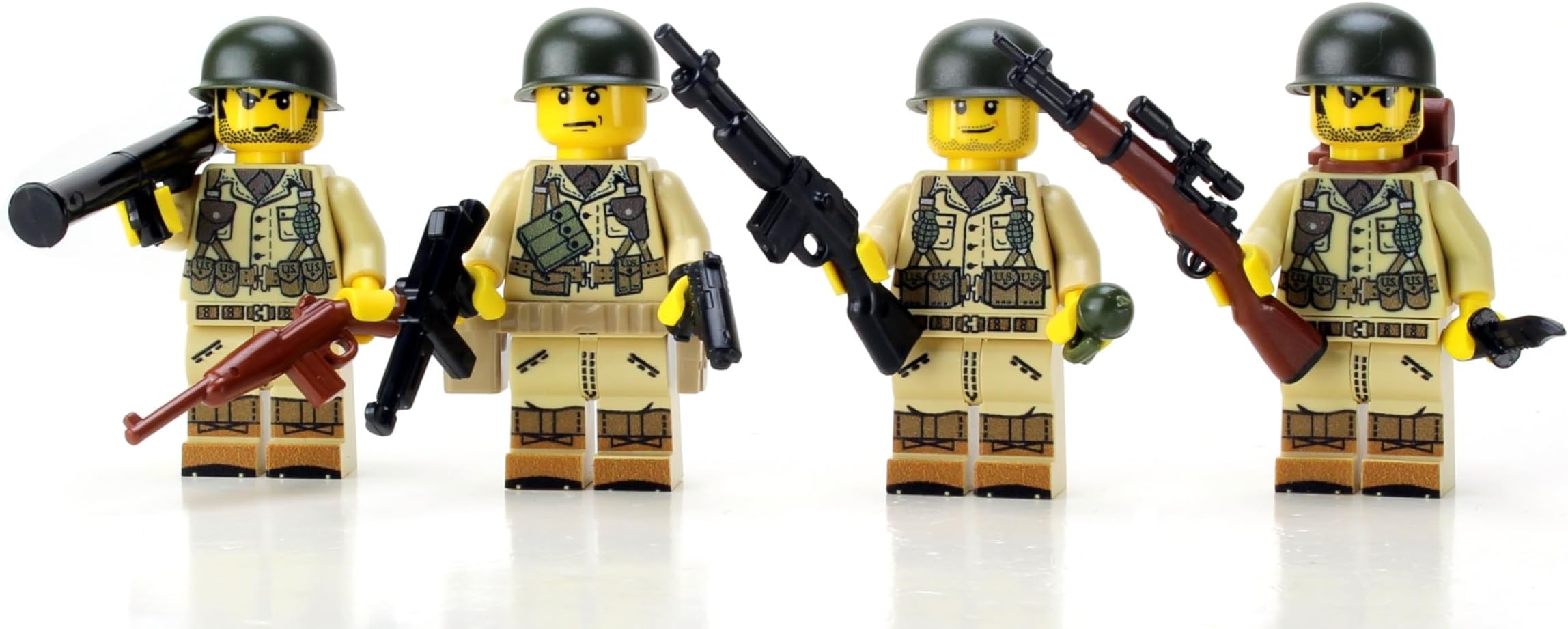 1.6 Inches Tall Collectible US Army WW2 Tan Soldiers Complete Squad Custom Minifigures | Genuine Military Minifig | Printed in The USA | Great Gift for Ages 8+ to Adult AFOL