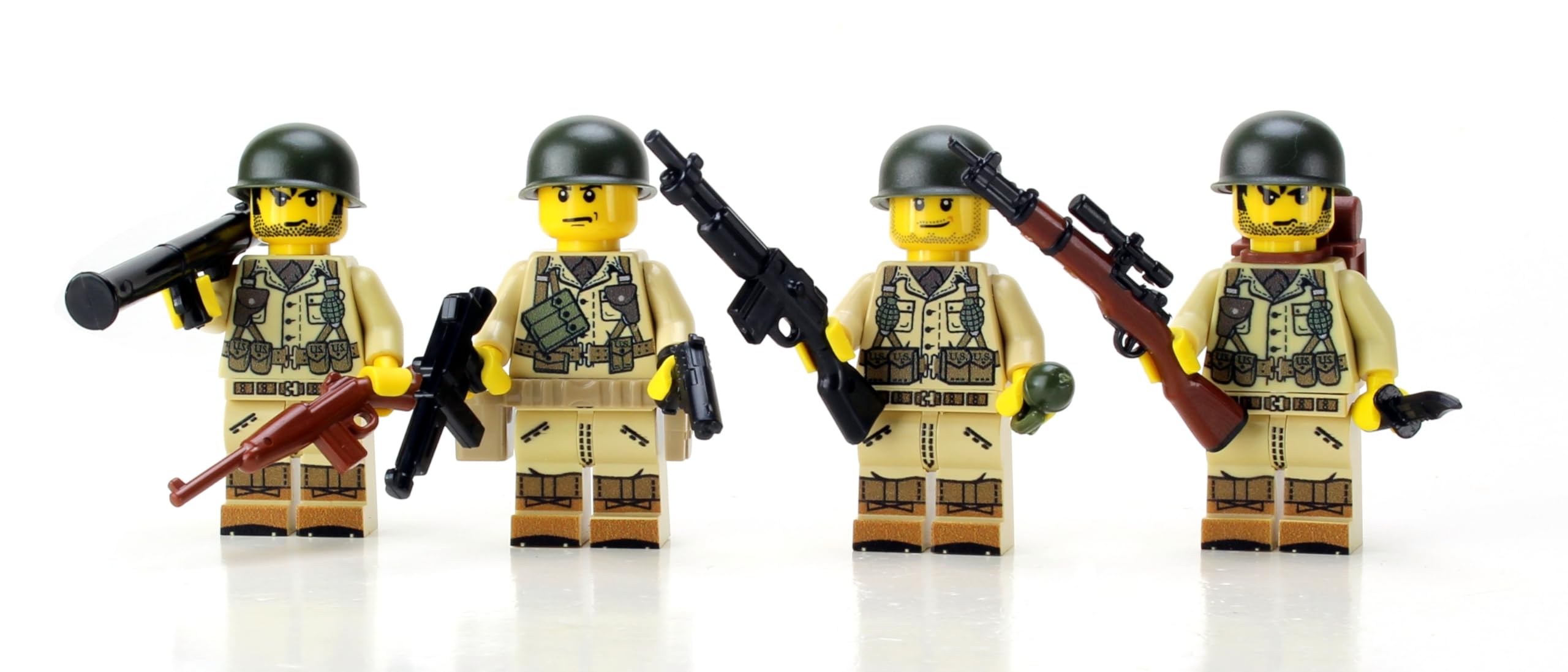 Collectible US Army WW2 Tan Soldiers Complete Squad Battle Brick Custom Minifigures